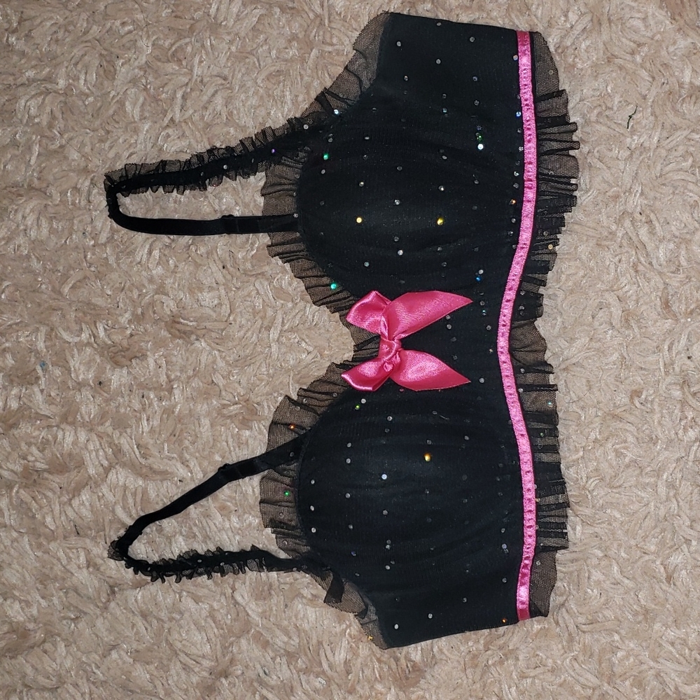 Frederick's of Hollywood Black & Pink sparkle Bra Large